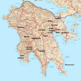 ancient map of peloponnesian peninsula